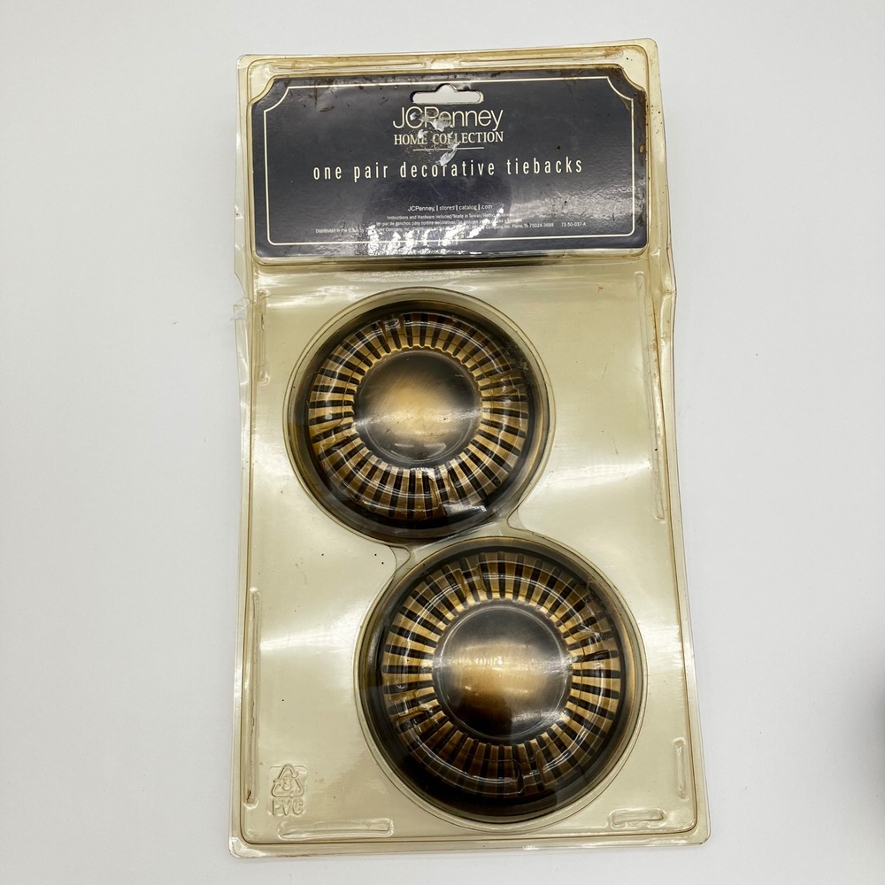 JCPenney Medallion Holdbacks Pair Antique Gold Decorative Fluted Tiebacks NEW